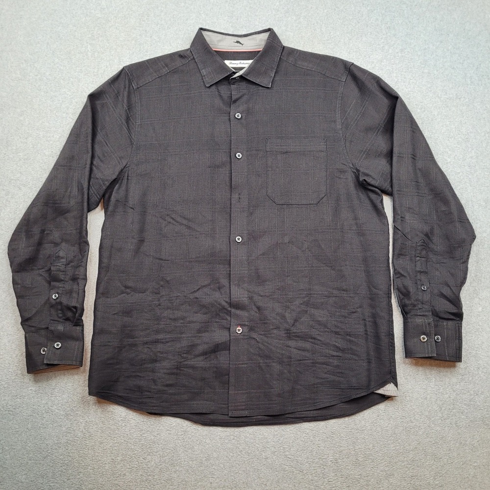 Tommy Bahama Button Up Mens Medium Black Linen Blend Long Sleeve